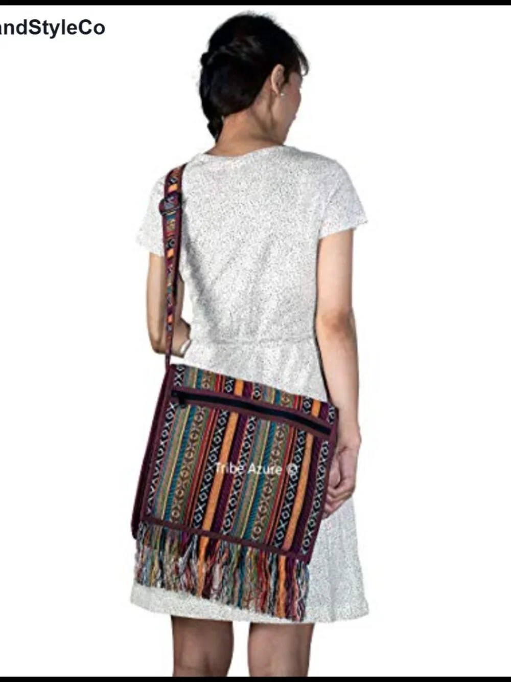 Woven Cotton Tassel Hobo Bag Adjustable Shoulder Strap Crossbody